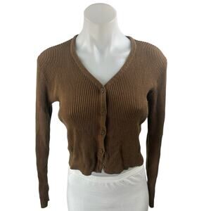 Brandy Melville Brown Long Sleeve Ribbed Knit Button Down Cardigan Sweater S